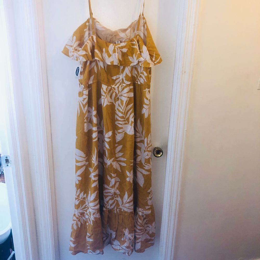 NWT Old Navy Mustard Yellow Tropical Tiered Maxi Dress size large tall - Picture 6 of 16